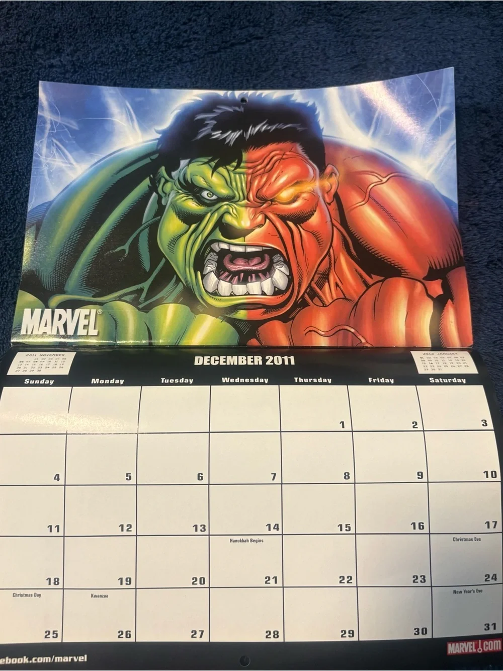 Marvel Calendar with Green, Red, Yellow, Blue Characters